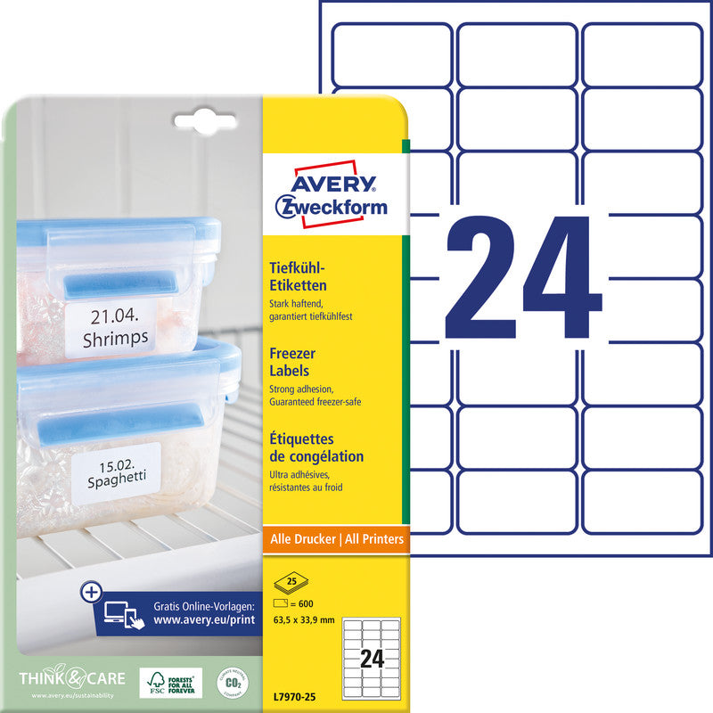 Avery Drucketiketten, 38,1 mm × 21,2 mm, weiss, Papier, permanent, 25 Blatt