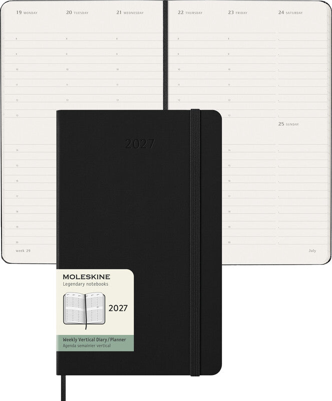Moleskine Hardcover Wochenagenda – 1 Woche/2 Seiten, gebunden, 13 × 21 cm, Jan–Dez, 2027, schwarz, FSC