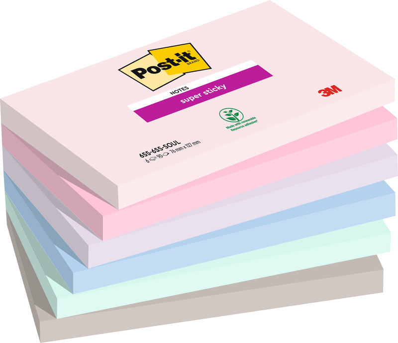 Post-it Haftnotizen Super Sticky Soulful Collection – 127×76 mm – sortiert, 6×90 Blatt, PEFC