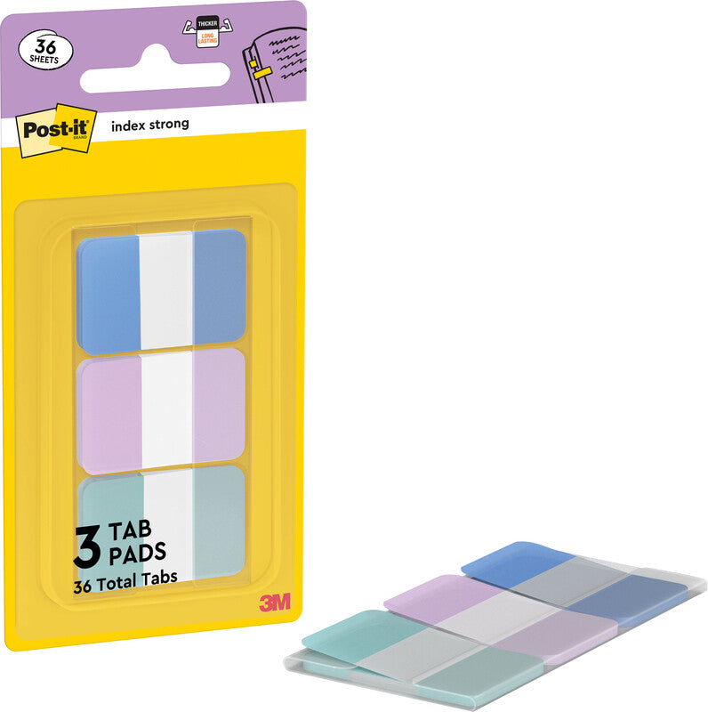 Post-it Indexstreifen – 25,4×38 mm – sortiert, 3×12 Stück, mit Dispenser