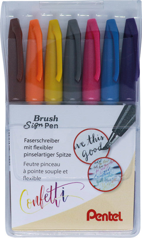 Pentel Filzstifte Sign Pen Brush, 7 Farben
