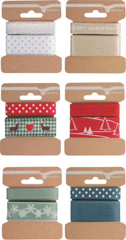 Präsent Seidenband – Country, Weihnachten – Seide – Breite 15/25 mm, Länge 1,5 m, sortiert