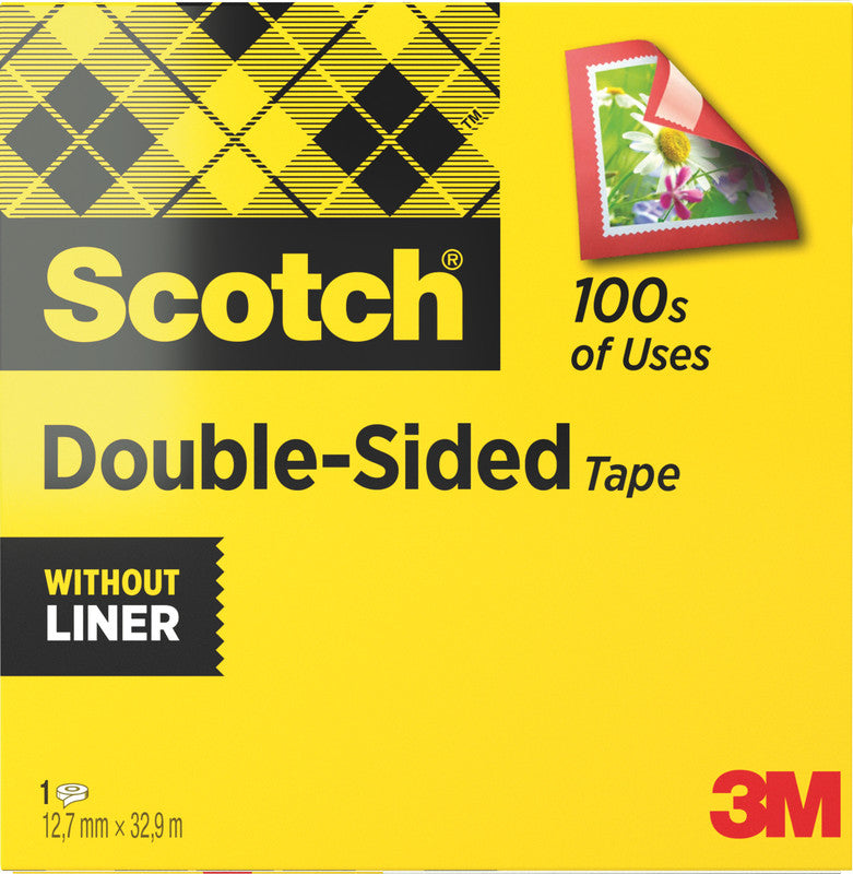 Scotch Doppelseitiges Klebeband 665 – permanent, Zelluloseacetat, 12 mm × 33 m, transparent, Kern Ø 75 mm