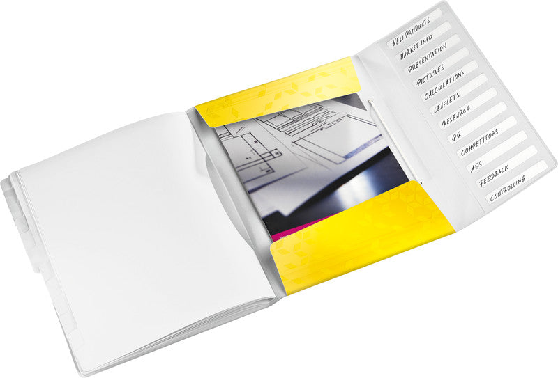 Leitz WOW A4 Fächermappe – 12 Fächer, Gummiband, Polypropylen (PP), Gelb, 3 Klappen, Füllhöhe 17 mm