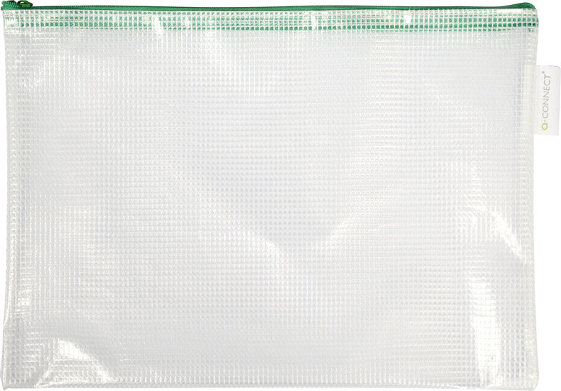 Q-connect Reissverschlusstasche – für A4-Dokumente – 337 × 255 mm, Kunststoff, Grün – 8 Stück