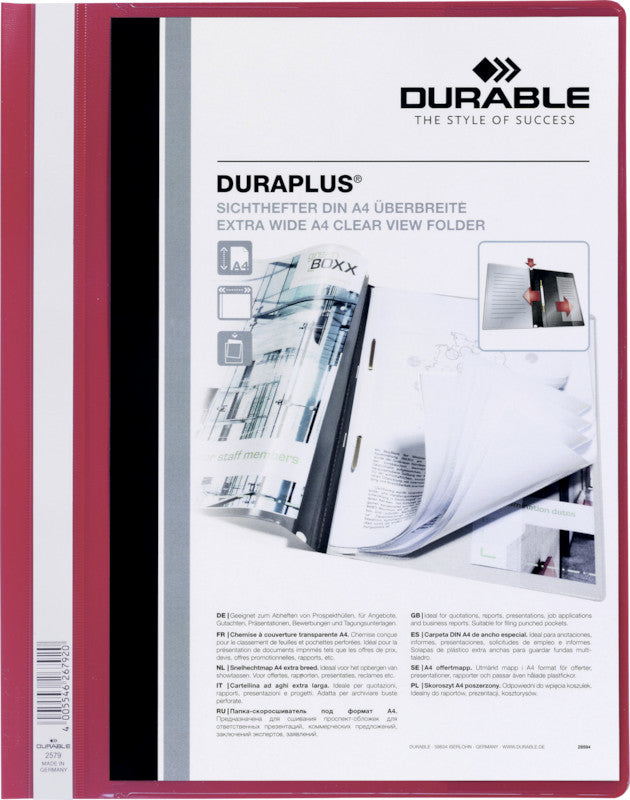 Durable Schnellhefter – A4, PP, rot, Beschriftungsfeld