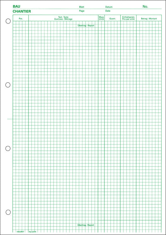 Favorit Formularblock – Devis-Ausmass, mehrsprachig, 100 Blatt, A4