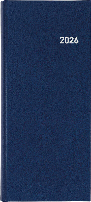 Biella Tower Agenda – 1 Tag/2 Seiten, gebunden, 13,5 × 31,5 cm, 2026, mehrsprachig, dunkelblau, FSC