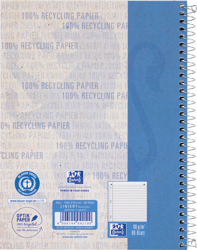 Elba Collegeblock, Karton, 80 Blatt, 6-fach gelocht, perforiert, 90 g/m² – blau, für SCRIBZEE App