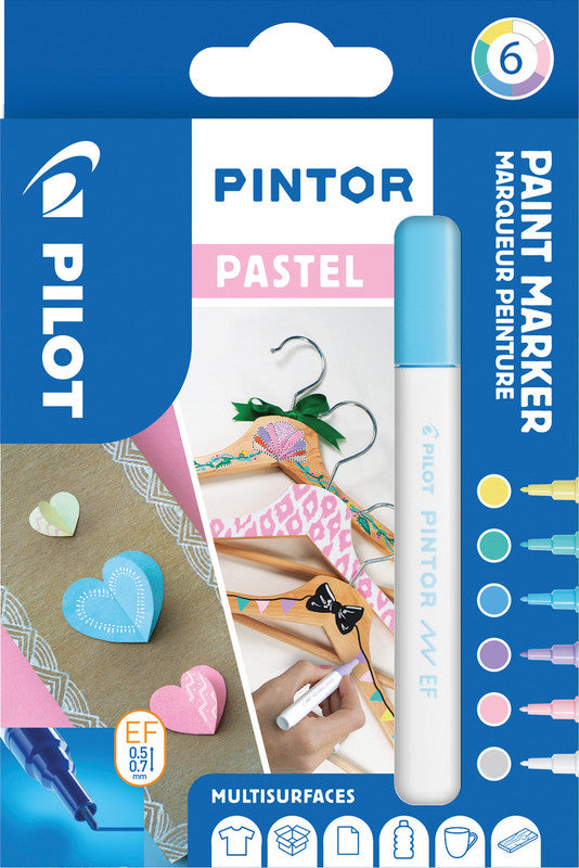 Pilot Pigment-Marker Pintor – Rundspitze 0,5-0,7 mm – Sortiert – 6er-Set – Für dunkle Oberflächen geeignet