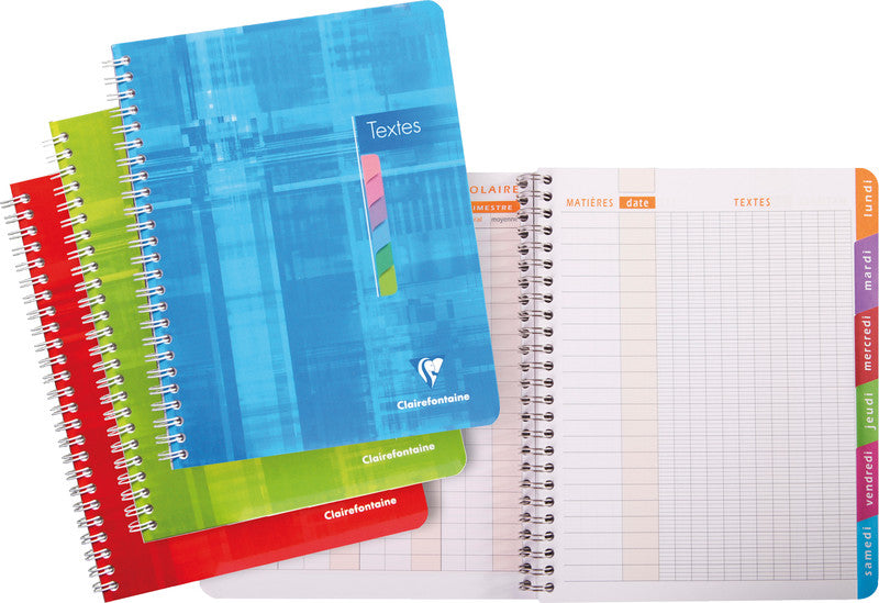 Clairefontaine Spiralheft, 175 × 220 mm, séyès 8 × 3 mm, Spiralbindung, Karton, 144 Seiten, 90 g/m² – sortiert