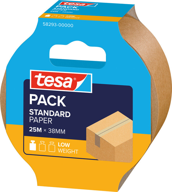 tesa Papierverpackungsband ecoLogo Standard – 38 mm × 25 m, braun, stark, eco:plus
