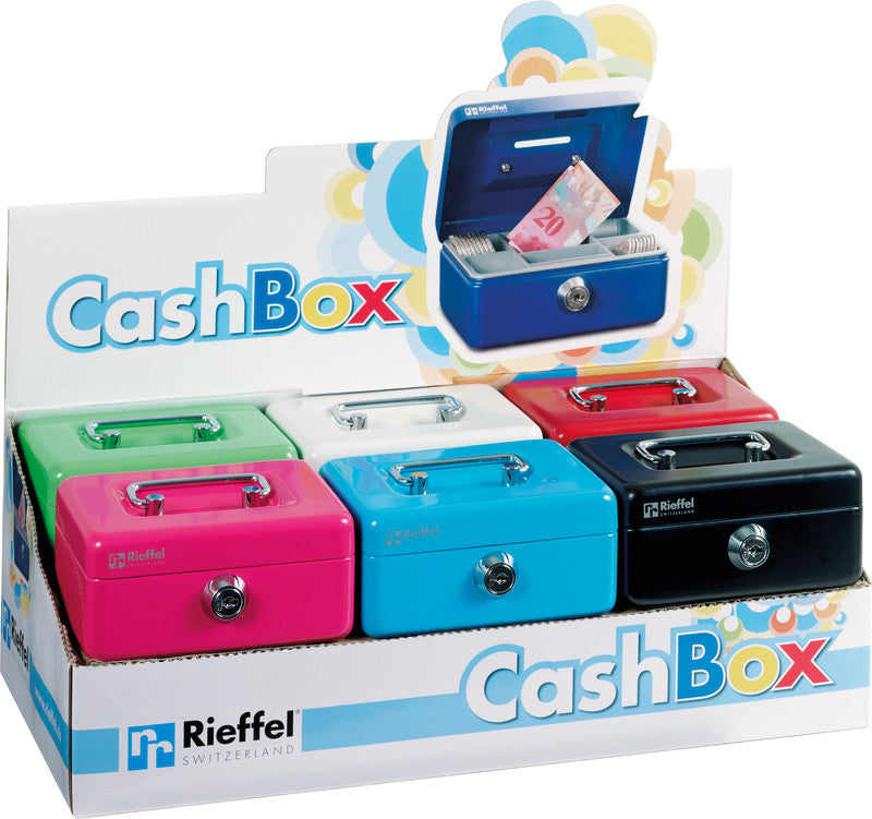 Rieffel Geldkassette – mit Schlüssel – 12,5 × 9,5 × 6 cm – sortiert – Stahl