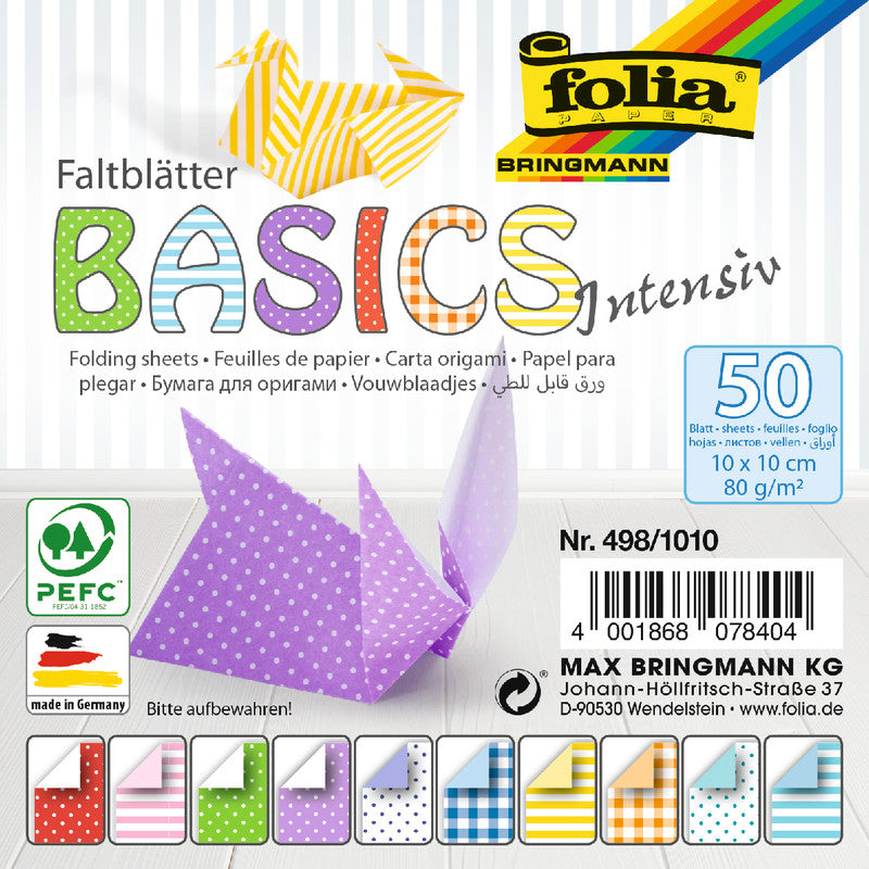 Folia Faltblätter, Basic intensiv – 100 × 100 mm – 80 g/m² – sortiert – 50 Blatt