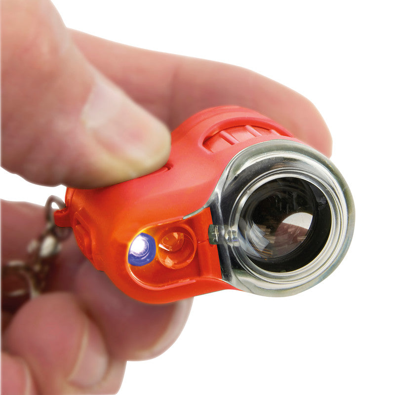Carson MicroMini Taschenmikroskop – 20×, LED+UV, mit Schlüsselring, Orange