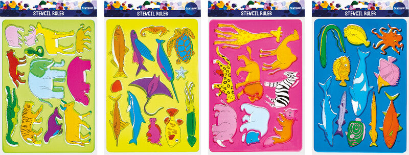 Centrum Malschablonen-Set, Tiere, 26,5 × 18,5 cm, Kunststoff, Farben sortiert