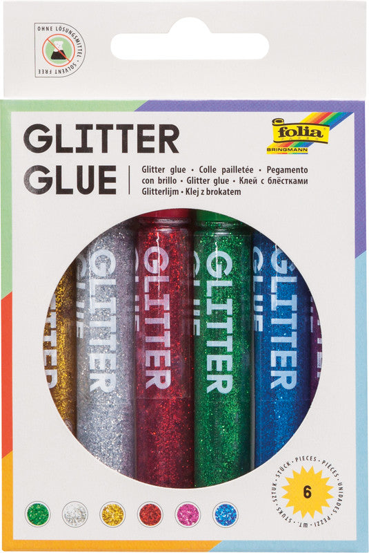 Folia Glitzerkleber – sortiert, 6 × 9,5 ml