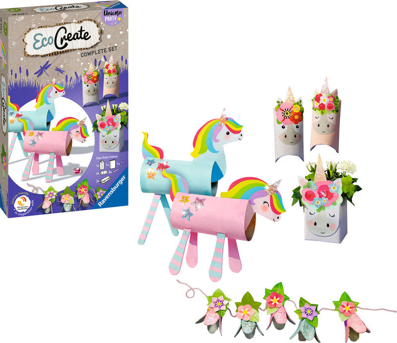 Ravensburger Bastelset EcoCreate Unicorn Party – ab 6 Jahren – Ausschneidebögen und Bastelzubehör
