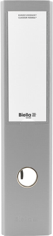 Biella Ordner – A4 hoch – 2-Ring Hebelmechanik, Rücken 70 mm – grau, Karton, mit Niederhalter, mit Griffloch