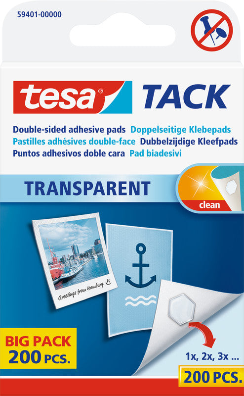 TESA TACK Doppelseitige Klebepads – wiederablösbar, transparent, für leichtgewichtige Gegenstände