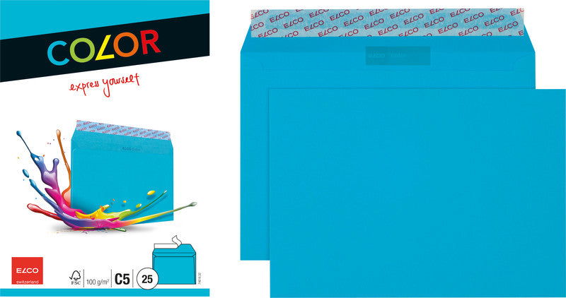 ELCO Couvert C5 (229 × 162 mm), ohne Fenster, haftklebend (Optifix), intensivblau, 100 g/m² – 25 Stk.