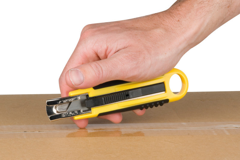 Q-CONNECT Sicherheitscutter – 18 mm, linkshändergeeignet, gelb, inkl. 1 Klinge