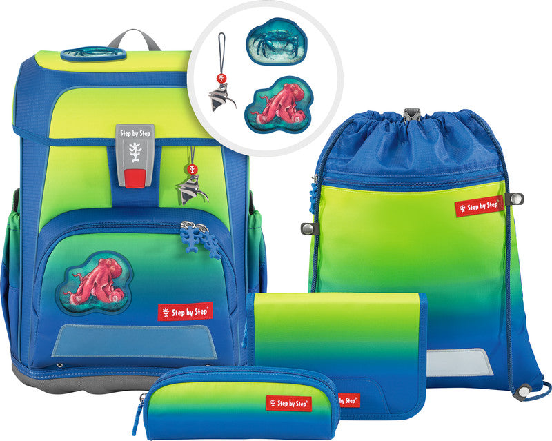 Step by Step Schulrucksack-Set – 5-teilig – Red Octopus Pius
