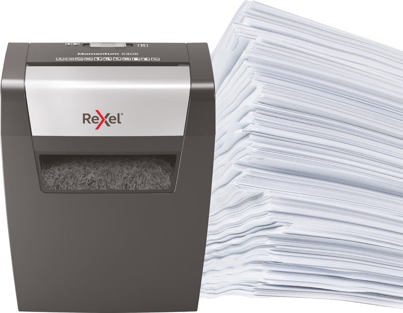 Rexel Momentum X406 – Aktenvernichter, DIN P-4, Partikelschnitt 4 × 28 mm, 6 Blatt, 15 l, A4