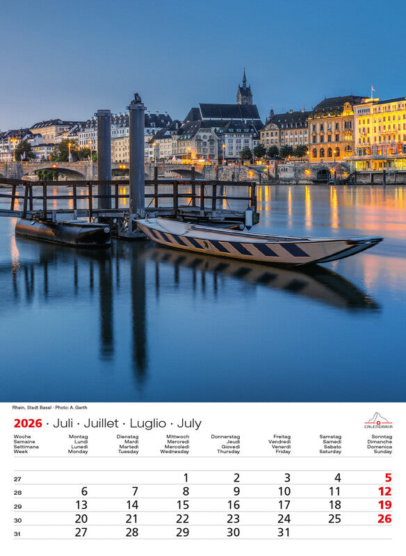Calendaria Bildkalender Swiss Souvenir 2026 – 23 × 31,5 cm – mit Aufhänger