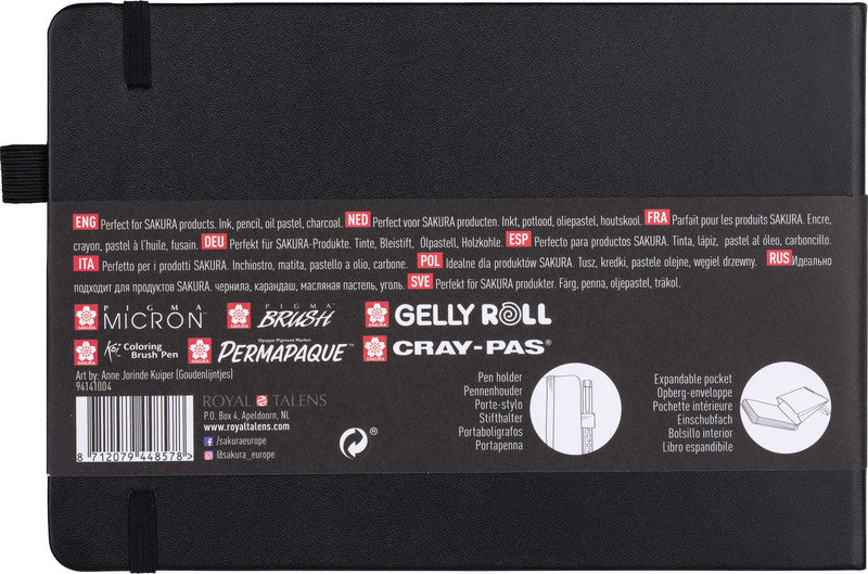 Sakura Skizzenbuch, A5 quer, 140 g/m², 160 Seiten, schwarz, mit Gummiband, säurefrei