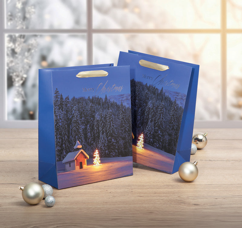 Sigel Tragetasche – Christmas Chapel (Weihnachten) – Kraftpapier, 210 g/m2 – 260 × 320 × 100 mm