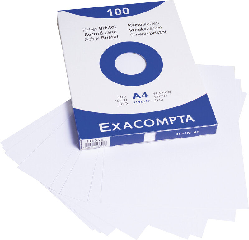 Exacompta Karteikarten A4 quer, blanko, weiss, 205 g/m², Karteikarton – 100 Stück