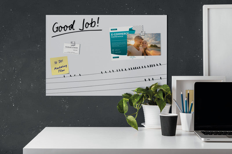 Sigel Whiteboard – 60 × 40 cm, Glas, magnetisch, Wandmontage, inkl. SuperDym Magnetwürfel, Montagesatz