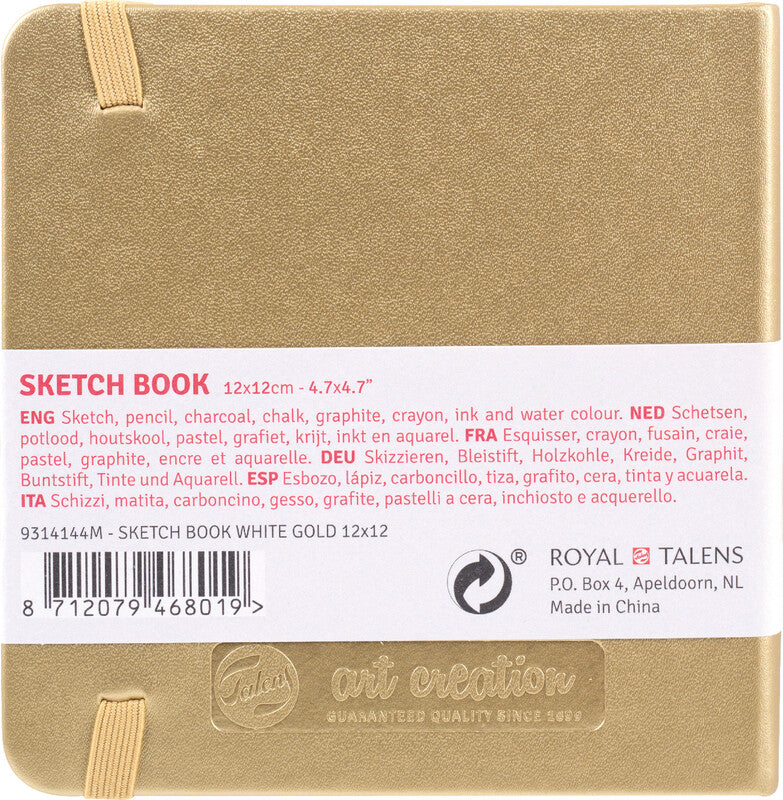 Talens Art Creation – Skizzenbuch, 12 × 12 cm, 140 g/m², 160 Seiten, Weissgold, mit Gummiband, säurefrei