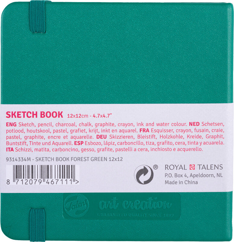 Talens Skizzenbuch, 12 × 12 cm, 140 g/m², 160 Seiten, waldgrün, mit Gummiband, säurefrei
