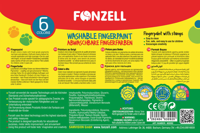 Fonzell Fingerfarben – Set – 6 Farben, sortiert