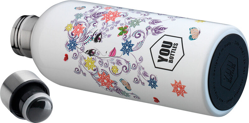 Youbottles Trinkflasche Dual – 5 dl – Edelstahl, isoliert, Schraubverschluss – Floral Flowery Goddess