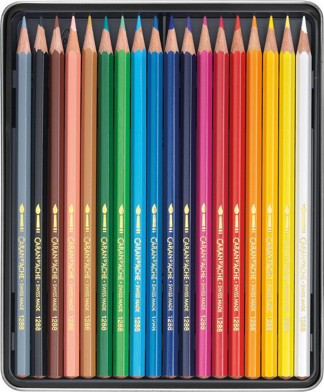 Caran d-Ache Caran d'Ache Aquarellfarbstifte Fancolor – 18 Farben, im Metalletui, Ø 2,8 mm, FSC