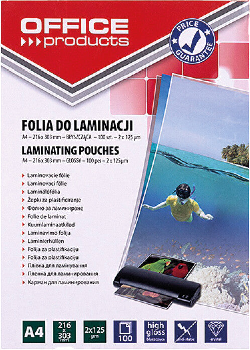 Office products Laminierfolien A4, glänzend – 125 µm, 216 × 303 mm, 100 Stk.