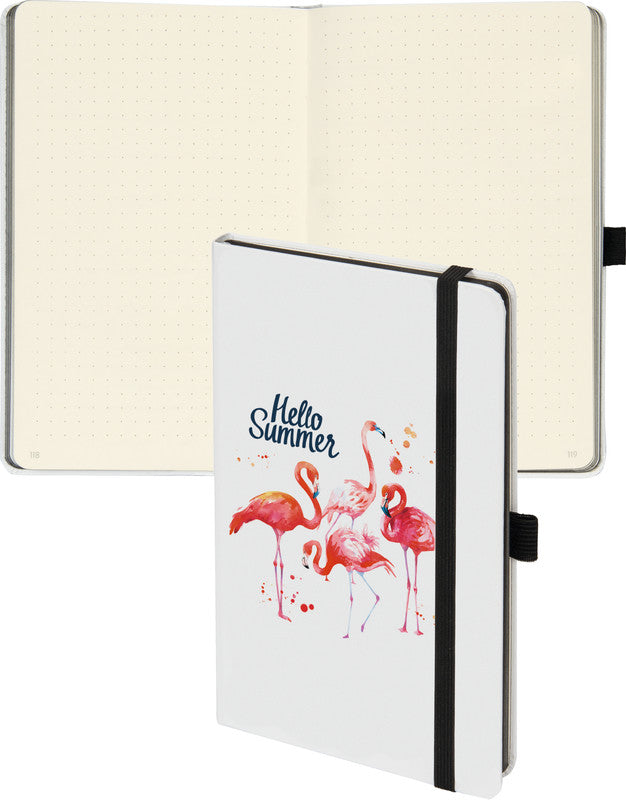 Biella Notizbuch, 125 × 195 mm, punktkariert, Fadenheftung, 192 Seiten, 80 g/m² – mehrfarbig