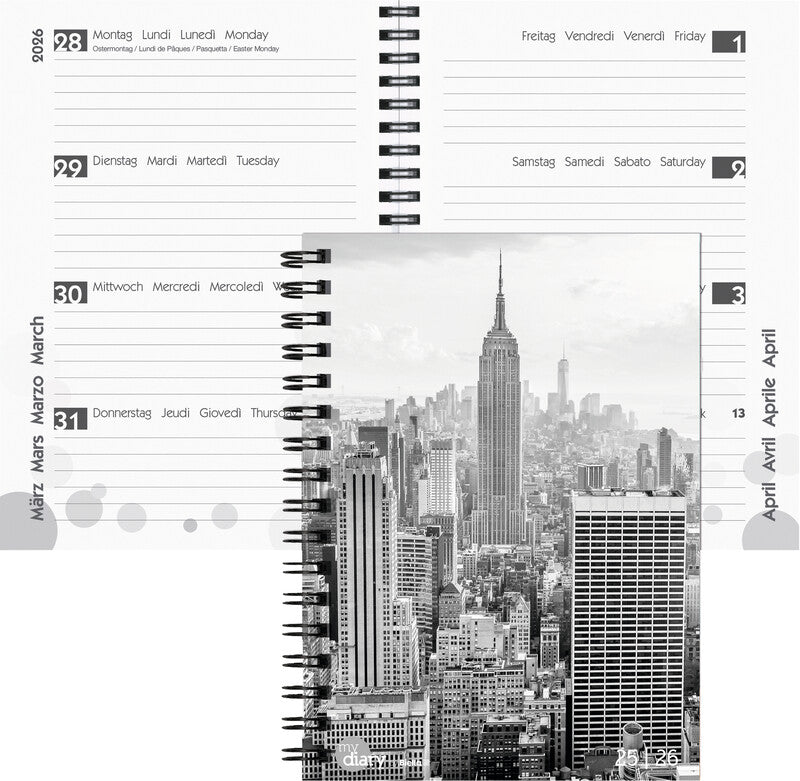 Biella mydiary Schüleragenda – 1 Woche/2 Seiten, Spiralbindung, A5, Aug–Jul, City, FSC