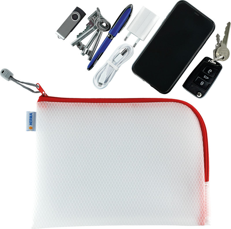 HERMA Reissverschlusstasche Etui – Rot – Kunststoff – 26,0 × 20,0 × 0,7 cm