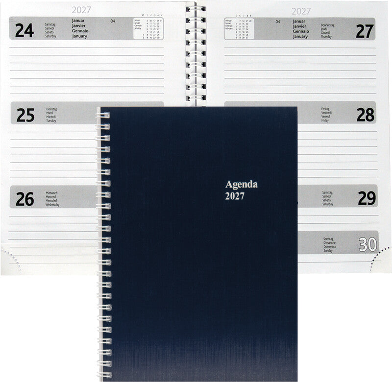 Simplex Agenda – 1 Woche/2 Seiten, Wire-O, A5, Jan–Dez 2027, mehrsprachig, Blau, FSC