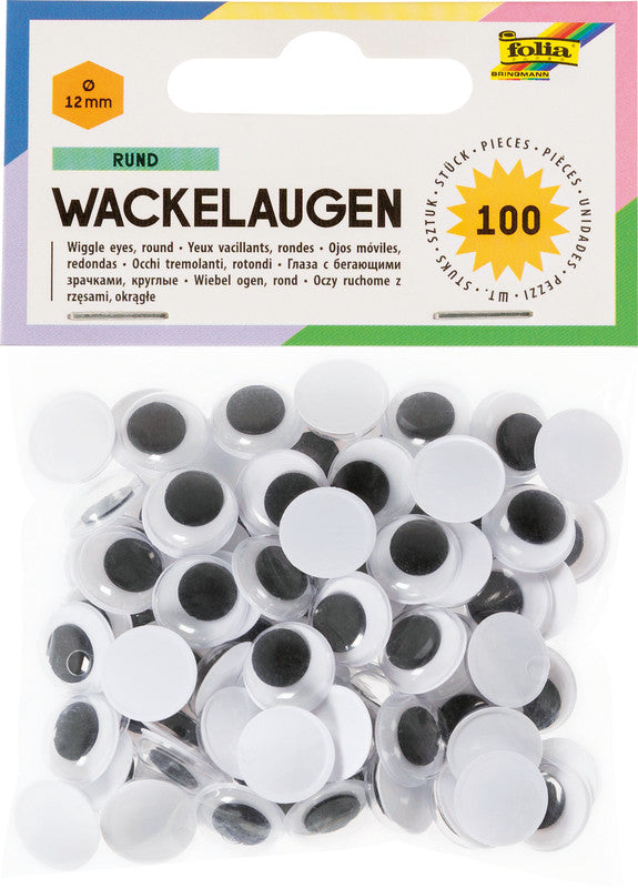 Folia Wackelaugen – 100 Stück – Weiss – Ø 12 mm