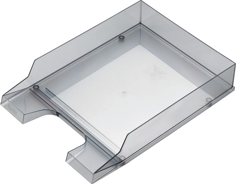 Helit Briefkorb – mit Beschriftungsfeld, hochglänzend, grau transparent, B 245 × H 67 × T 350 mm