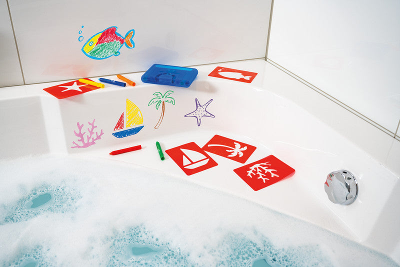 Eberhard Faber Mini Kids – Badkreiden – Set, inkl. Schablonen & Schwamm, für Glas, Spiegel & Badewanne