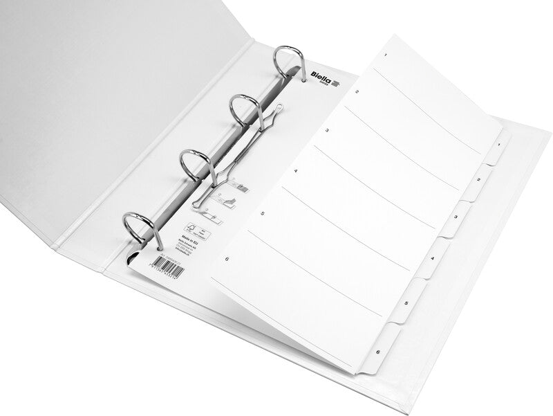 Biella Register – A4, 6-teilig, Karton, weiss, vorgedruckt, SmartIndex, verstärkte Tabs