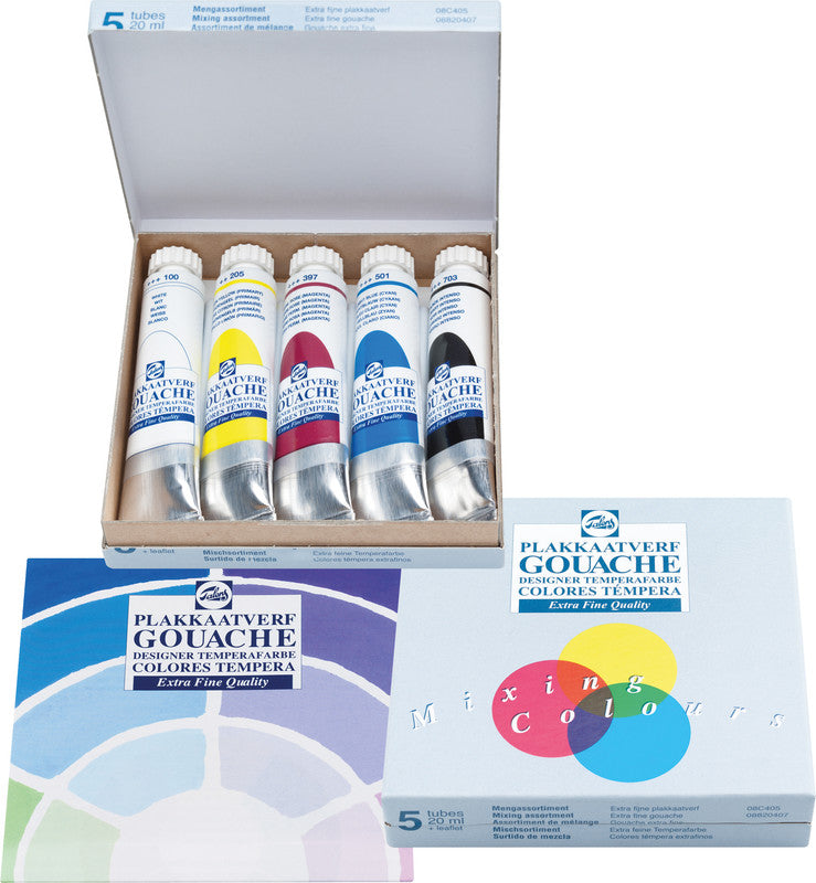 Talens Gouache – sortiert, 5 Farben, 5 × 20 ml, inkl. Deckweiss