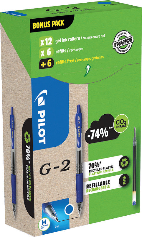 Pilot G-2 Gelschreiber – Blau, 0,7 mm, Druck, Nachfüllbar