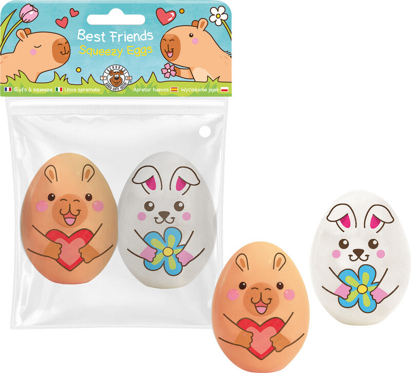 Trendhaus Stressball Capybara, Hase – 2 Stück, Ø 42 mm, H 5,5 cm